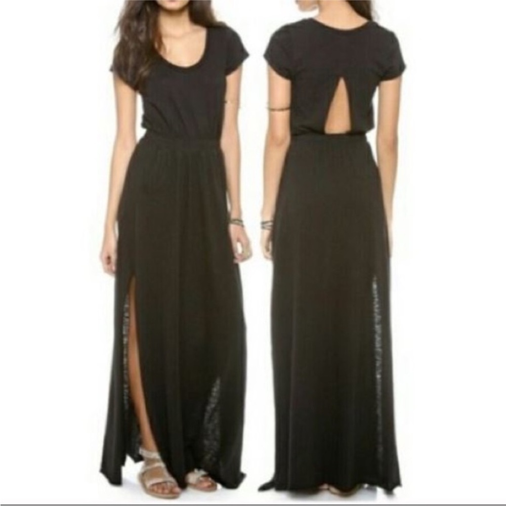 Free People Black Maxi Dress with Front Slit and Back Keyhole